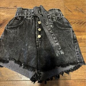 Forever 21 Black Acid Wash Paperbag shorts Size XS